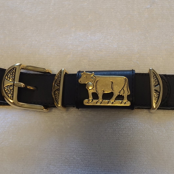 Frank Remmert Designer leather belt whimsical brass hardware - Picture 1 of 10